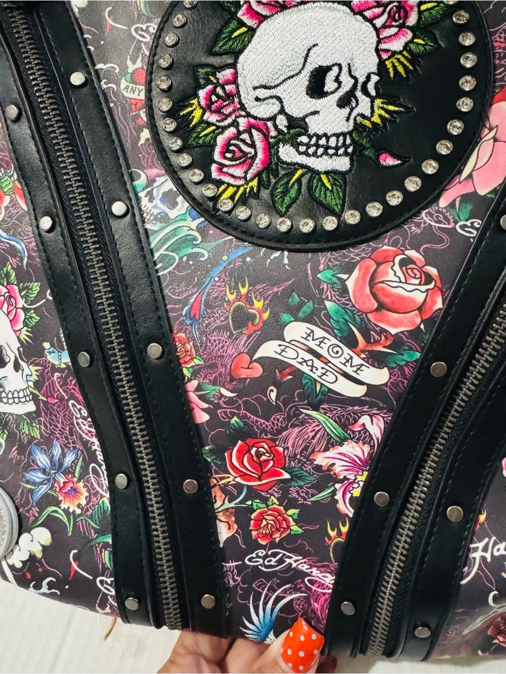 Ed Hardy embellished Black Floral Skull Tote Bag BNWT